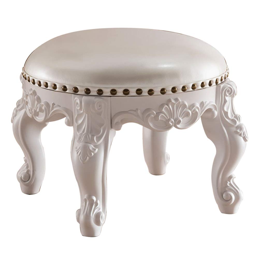 Zenggp White Faux Leather Footstool Ottoman Pouffe - 37x37x31cm Sofa Stool, Living Room Bench with Wood-Based Panel - Perfect for Coffee Table, Lounge & Home Decor