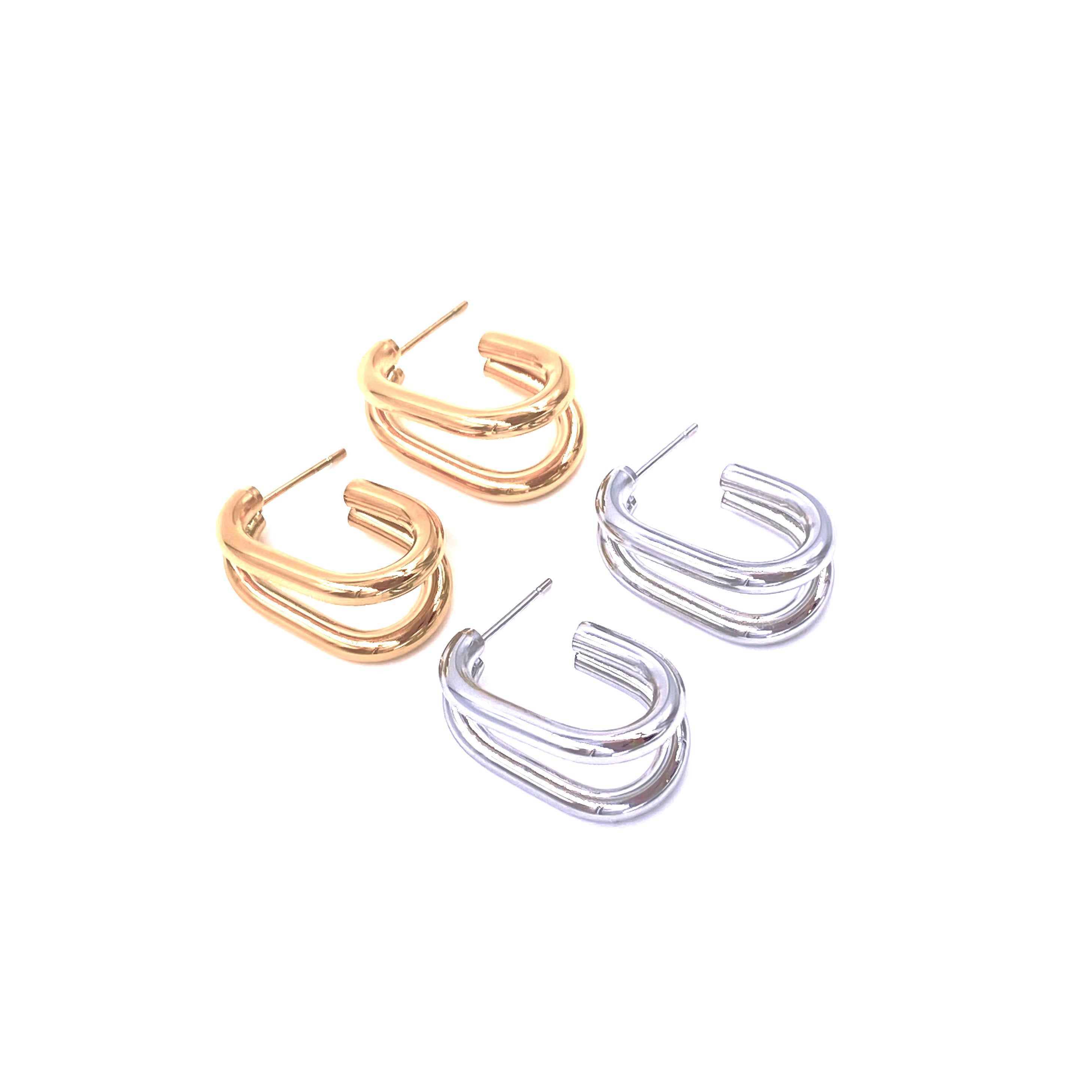 Ashley Gold Stainless Steel Double Bar Hoop Earrings for Women - Hypoallergenic 18K Gold Plated Fashion Jewelry - Perfect for Parties, Date Nights & Everyday Wear