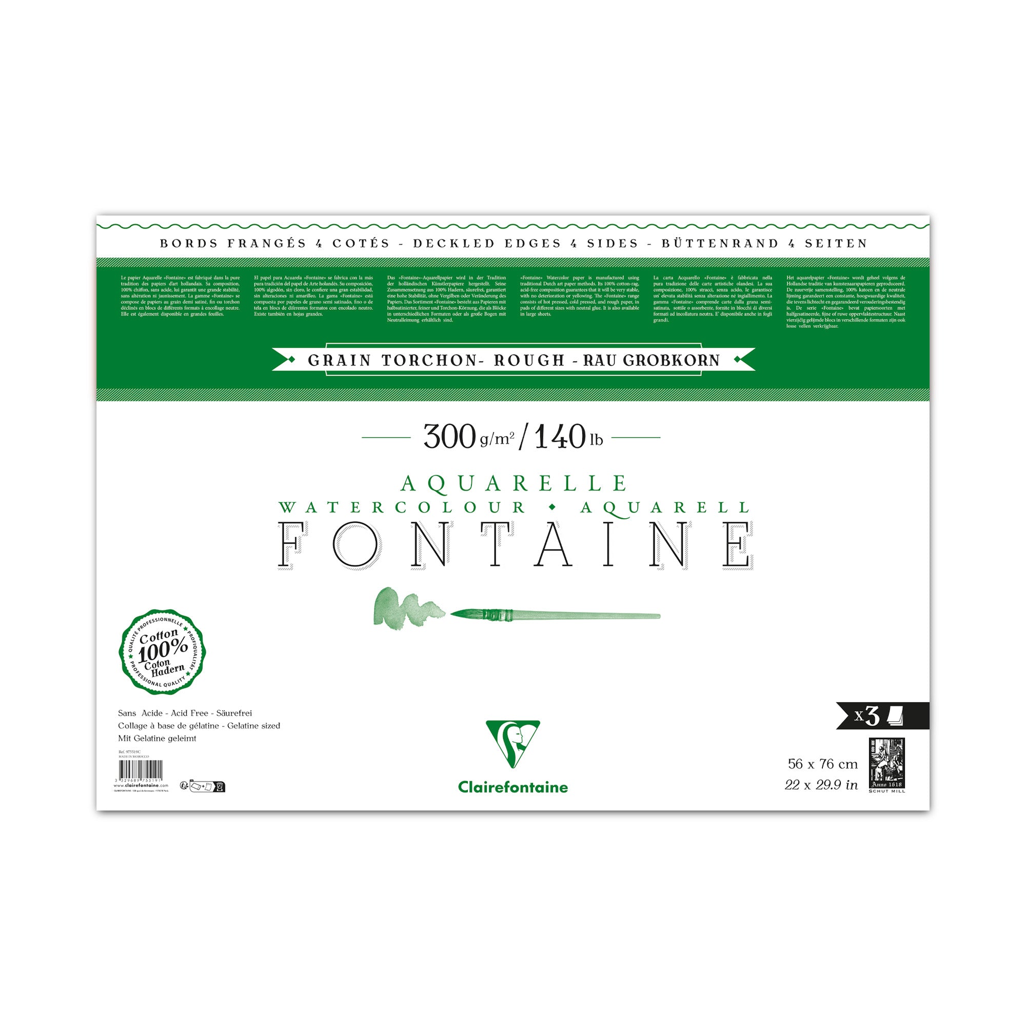 Premium 3-Sheet Fontaine Watercolor Paper Pack - Rough Texture for Artists | Ideal for Watercolor Painting, Sketching & Mixed Media Art Projects