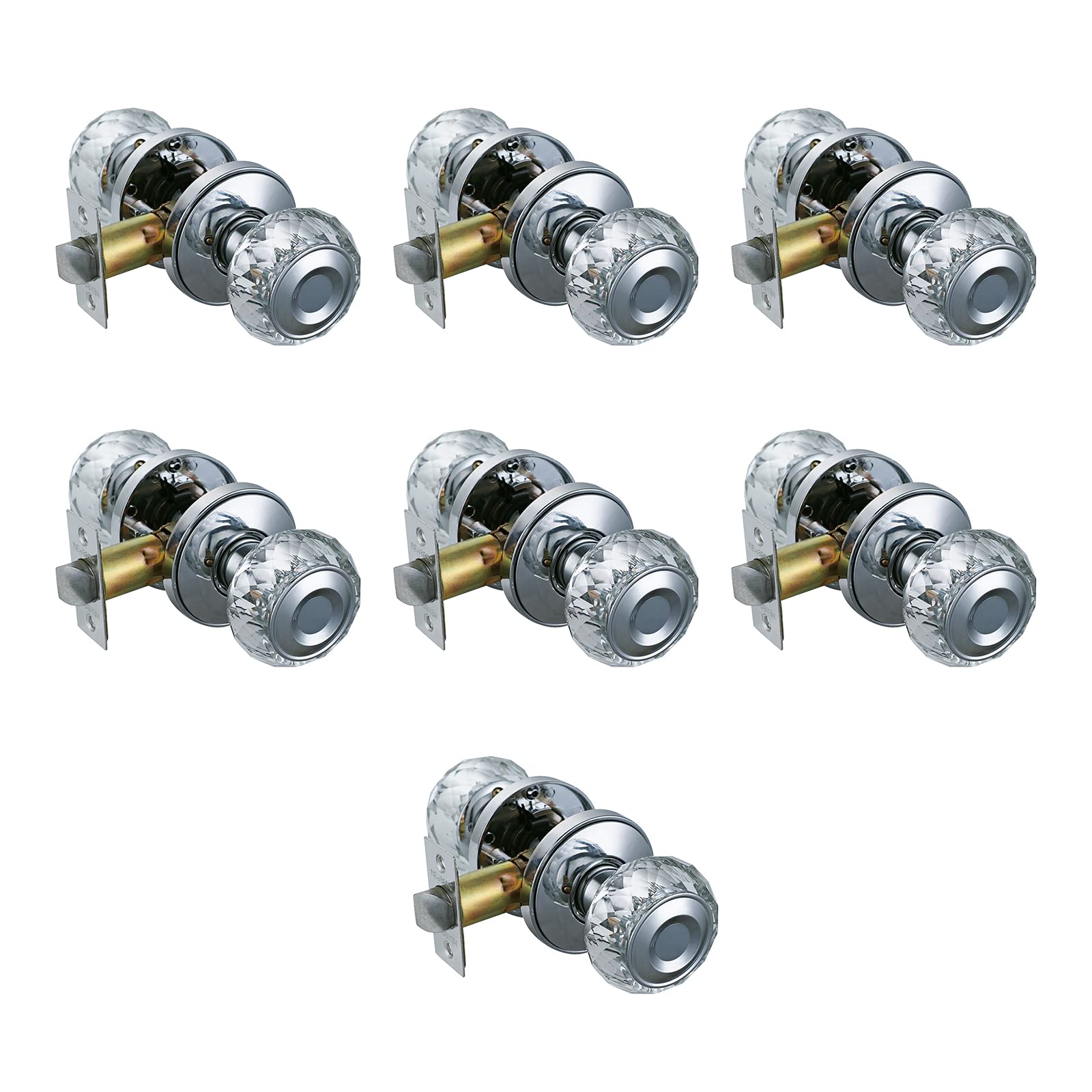 Crystal Glass Door Knob with Chrome Finish - Passage, Hall & Closet Door Handle (ZSCY-HDC32CP-PS-7P) - Perfect for Bedrooms, Bathrooms & Interior Doors