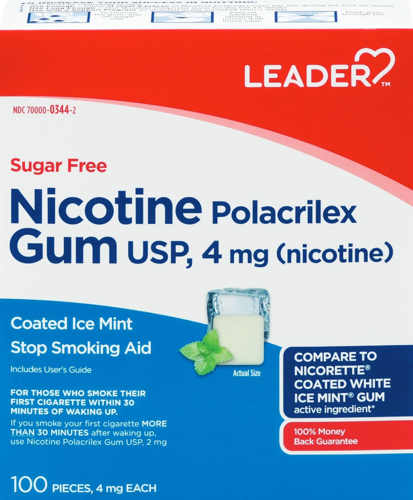 LEADER Nicotine Gum 4mg - Sugar Free Stop Smoking Aid with Ice Mint Flavor | 100 Count (Pack of 2) | Quit Smoking Support with Behavioral Program | Great for Office, Travel & Stress Relief
