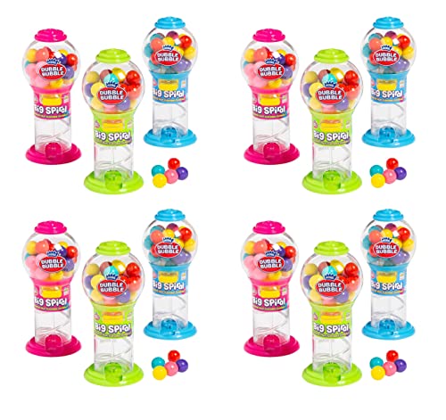 Dubble Bubble Gum Bright Big Spiral Gumball Dispenser for Kids - 12 Pack Bulk Candy for Parties, Vending Machines & School Rewards