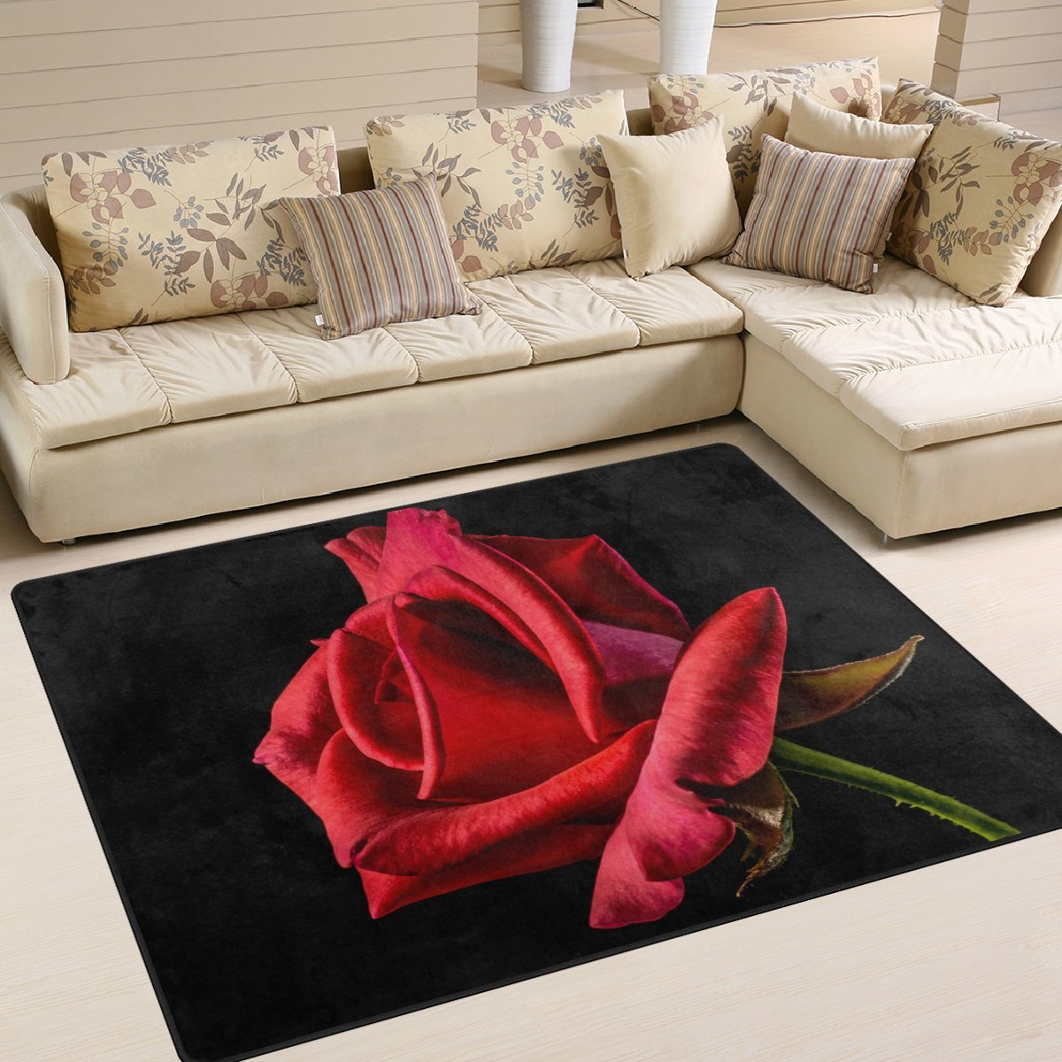 SAVSV Red Rose in The Dark Printed Large Area Rug - Lightweight Water-Repellent Floor Carpet for Living Room, Bedroom, Home, Deck & Patio - 6'8