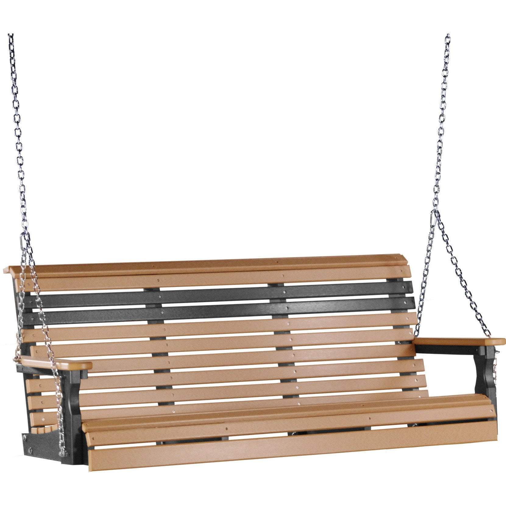 5ft Cedar Wood Porch Swing with Cup Holder - Durable Recycled Plastic Outdoor Furniture for Patio, Garden, Backyard Relaxation | Weather-Resistant Hanging Bench for Porch, Deck, Poolside & Outdoor Living Spaces