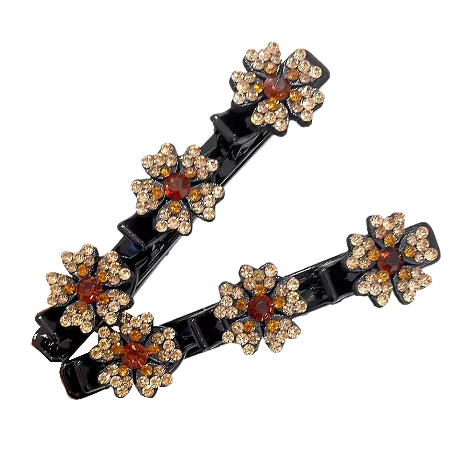 2Pcs Women's Rhinestone Flower Hair Clips - Shiny Anti-Slip Hair Barrettes for Women, Girls | Elegant Hair Accessories for Weddings, Parties & Daily Wear