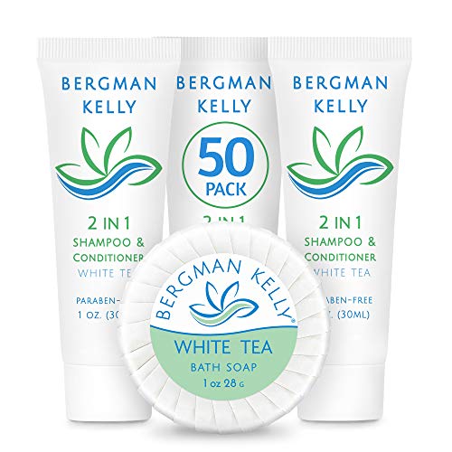 BERGMAN KELLY 2-in-1 Shampoo & Conditioner Round Soap Bars - White Tea Scent (1 oz each, 100-Piece Set) | Moisturizing & Refreshing for Hair & Skin | Perfect for Hotels, Guest Bathrooms, Travel & Spa Amenities