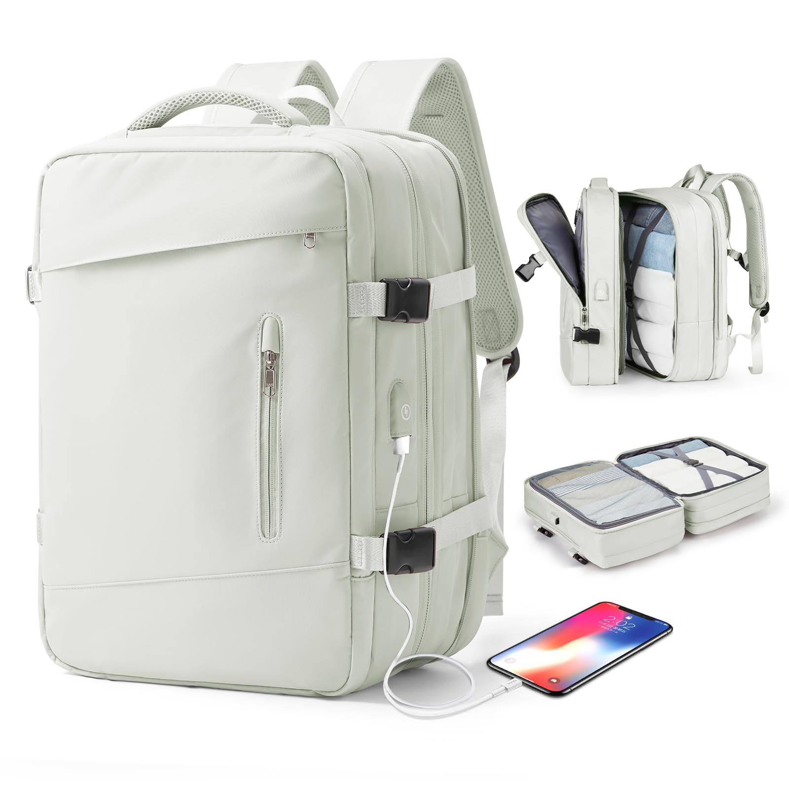 WONHOX Waterproof Travel Backpack for Women & Men - 17 Inch Laptop Backpack with Shoe Compartment & USB Charging Port - Lightweight Carry On Backpack for Hiking, Business Trips & Airplane Travel