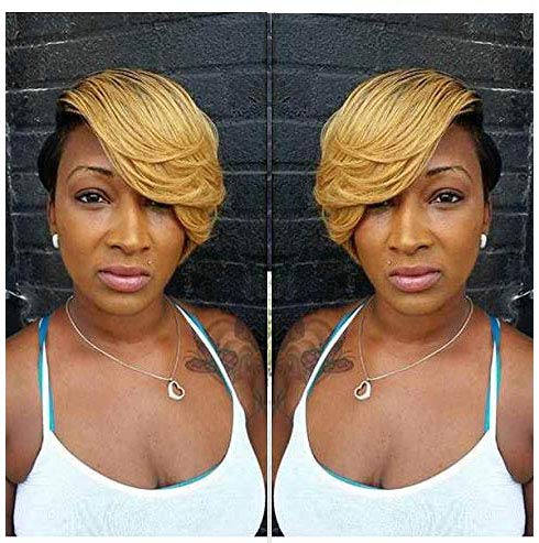 BeiSD Short Pixie Cut Synthetic Wigs for Black Women - Blonde & Black Two-Tone Short Wigs with Blonde Bangs | Perfect for Cosplay, Daily Wear & Fashion Styling