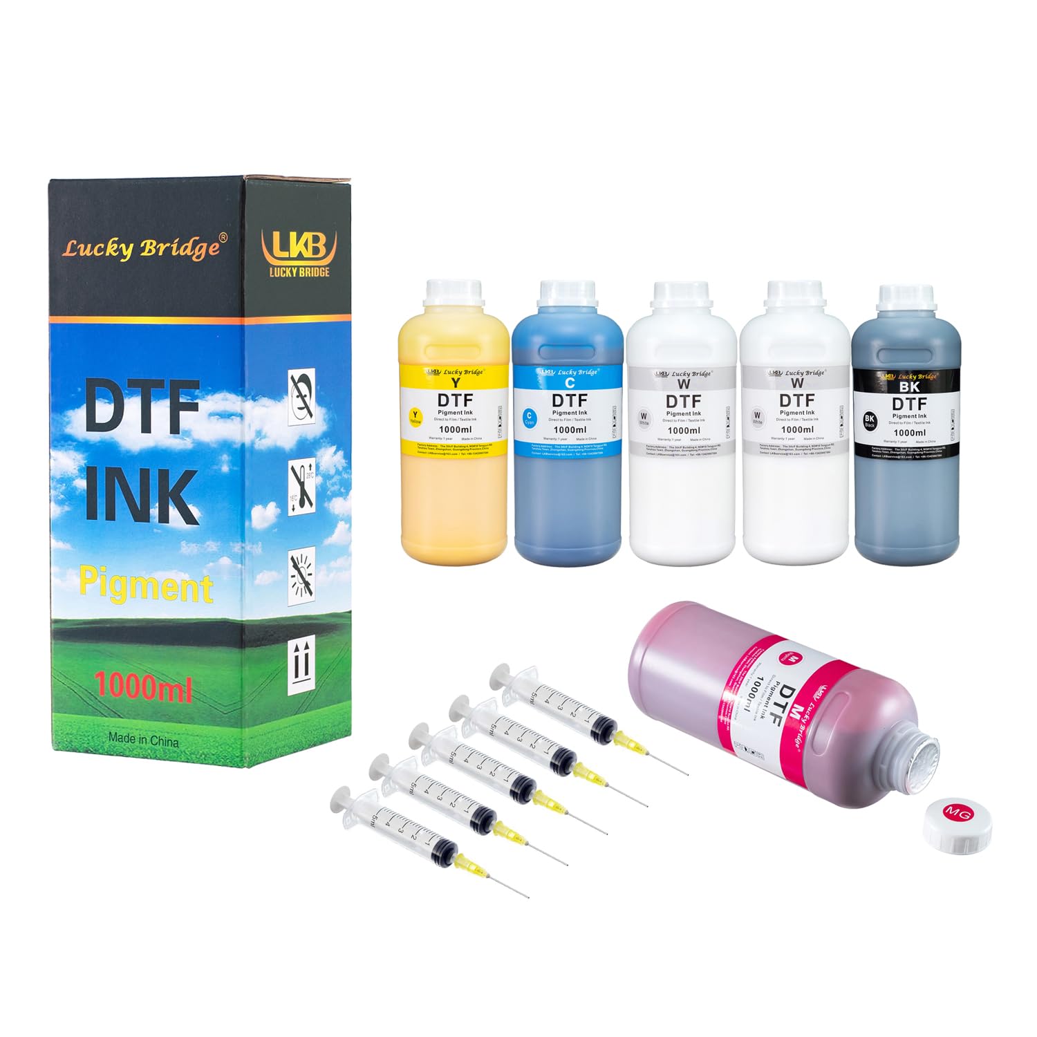 Premium DTF Ink 6x1000ml - High-Quality Pigment Ink for PET Film Heat Transfer Printing | Compatible with Epson DTF Printers (DX5, DX7, 5113, XP600, I3200) | Ideal for T-Shirt, Hoodie & Fabric Printing | 6000ml Bulk Refill Ink