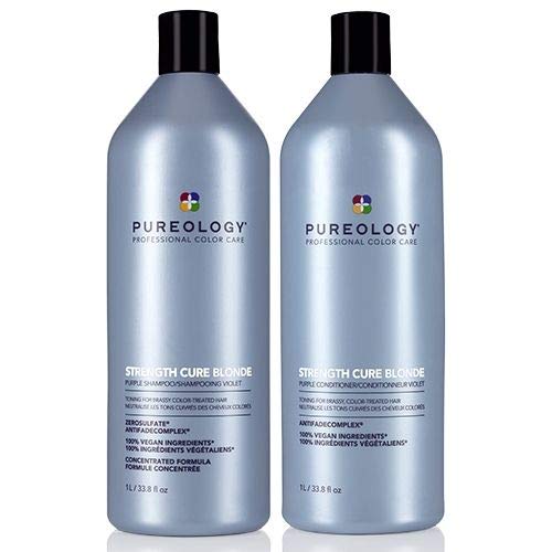 Pureology Strength Cure Blonde Shampoo & Conditioner Set - 1000ml Duo for Damaged, Bleached & Highlighted Hair - Sulfate-Free, Vegan & Color-Safe Hair Care - Perfect for Salon-Quality Blonde Maintenance at Home
