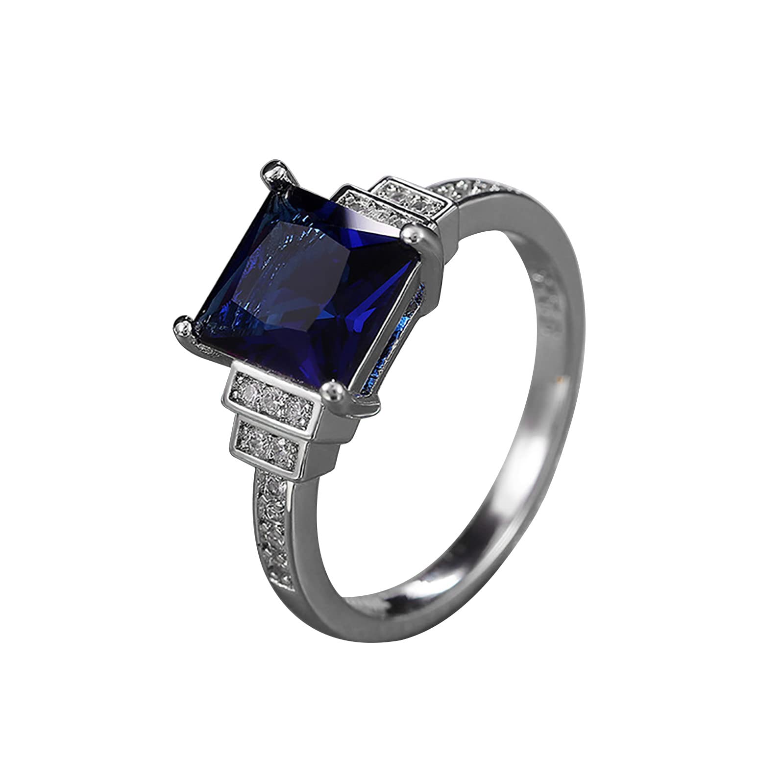**Elegant Square Sapphire Diamond Ring for Women – Preppy Jewelry for Teen Girls, Engagement & Wedding Band, Dark Blue Size 9 – Perfect for Proposals, Anniversaries, and Special Occasions**