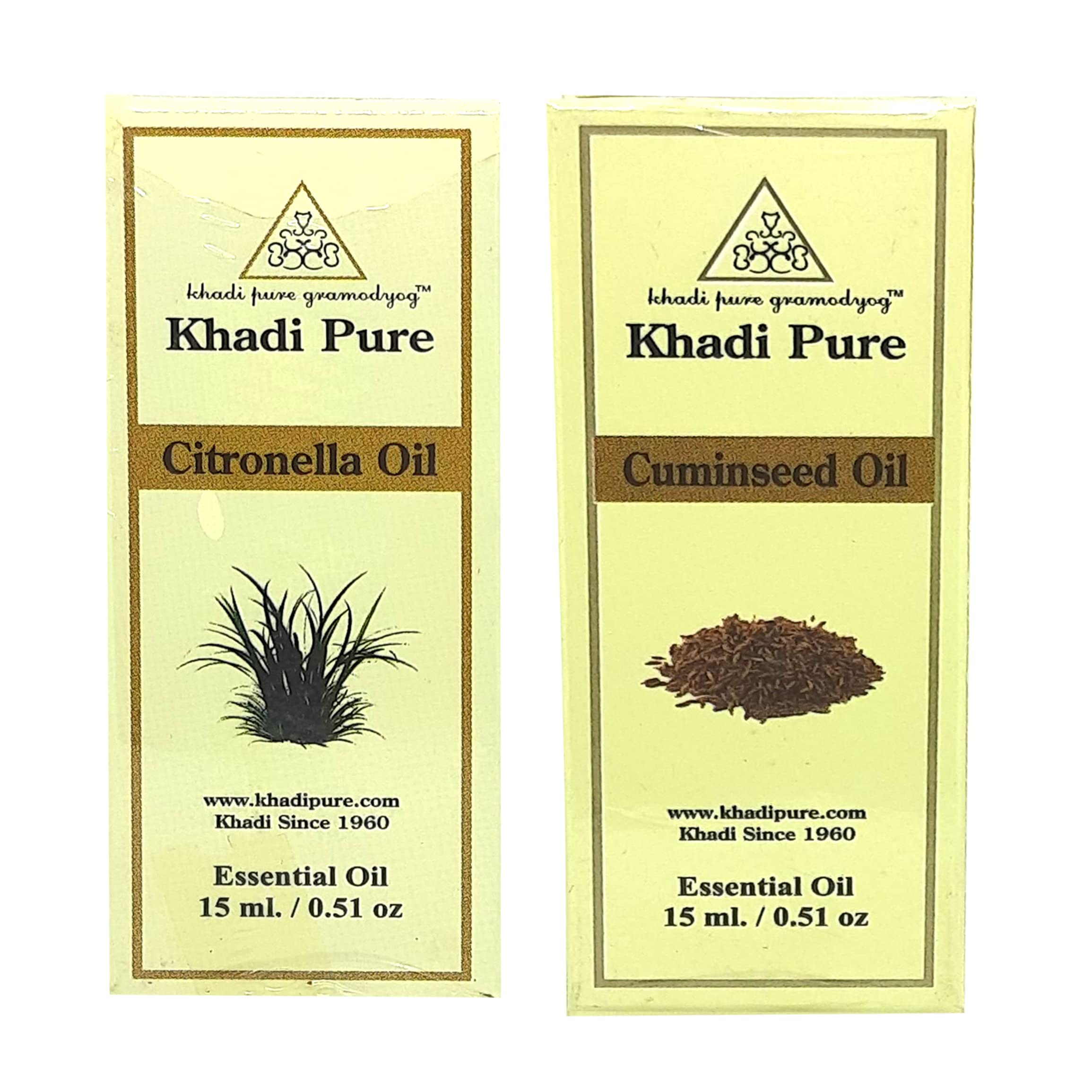 Khadi Pure Citronella & Cuminseed Essential Oil - 15ml (Pack of 2) | Natural Aromatherapy Oil for Relaxation, Skin Care & Home Fragrance