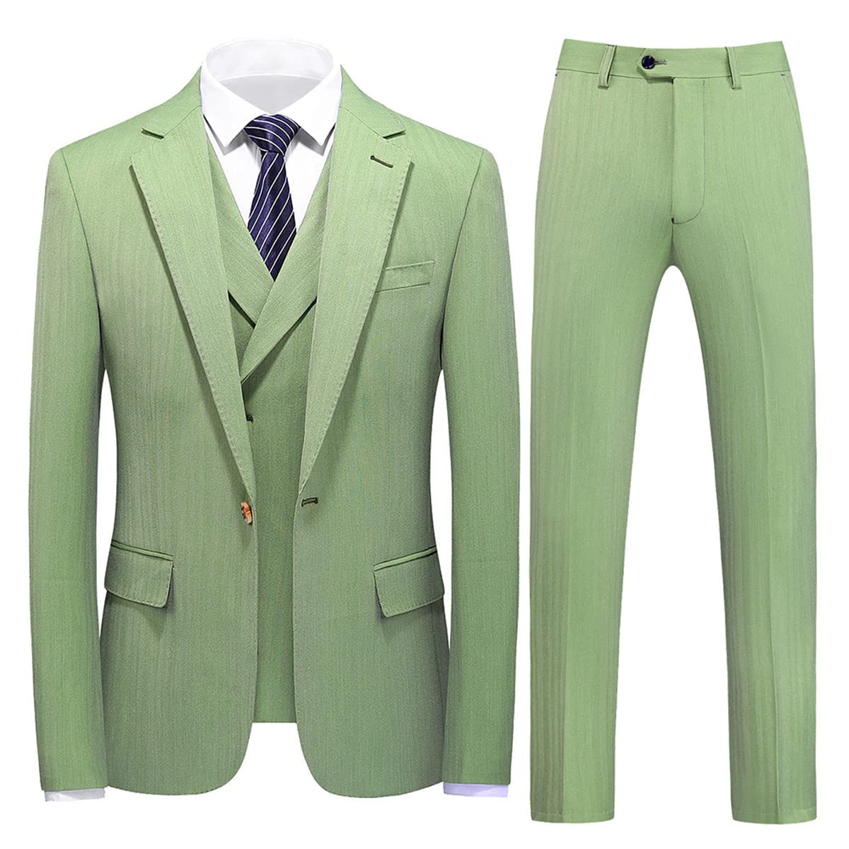 Mens Slim Fit 3 Piece Suits Light Blue & Green Tuxedo for Wedding, Prom, Dinner - Formal Business & Special Occasion Wear