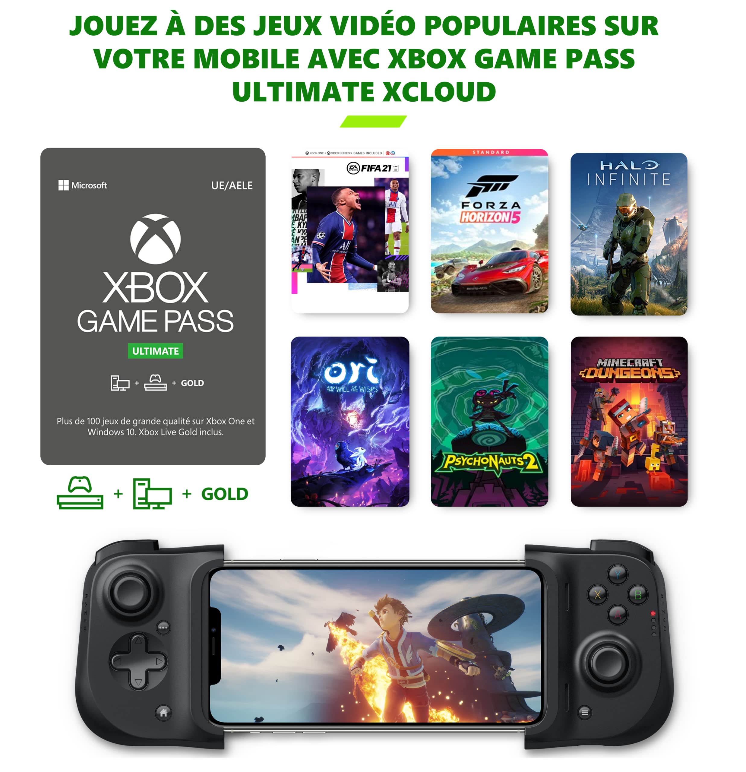 Razer Kishi Mobile Game Controller for iPhone - Compatible with Xbox Game Pass Ultimate & xCloud - Includes 1 Month Subscription Code - Perfect for Mobile Gaming on the Go, Travel & Cloud Gaming Sessions