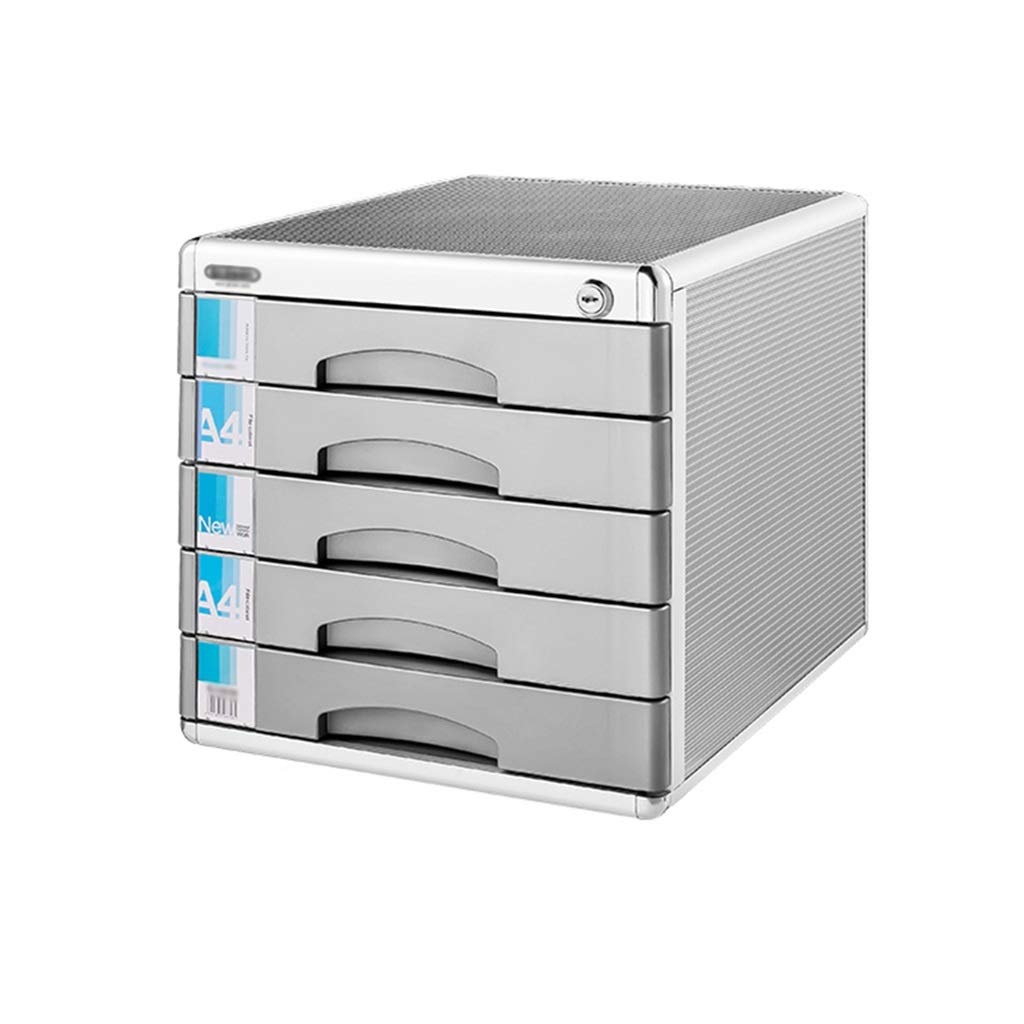 Lockable 5-Layer Aluminum Alloy Storage Drawer Organizer - A4 File Cabinet for Office & Home Use (Silver) | Perfect for Desk Organization, Document Storage & Workspace Decluttering
