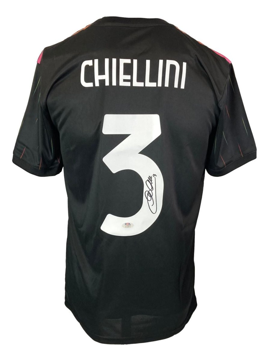 Authentic Giorgio Chiellini Signed Juventus Black Adidas Soccer Jersey with PSA Hologram - Perfect for Soccer Fans, Collectors & Memorabilia Displays