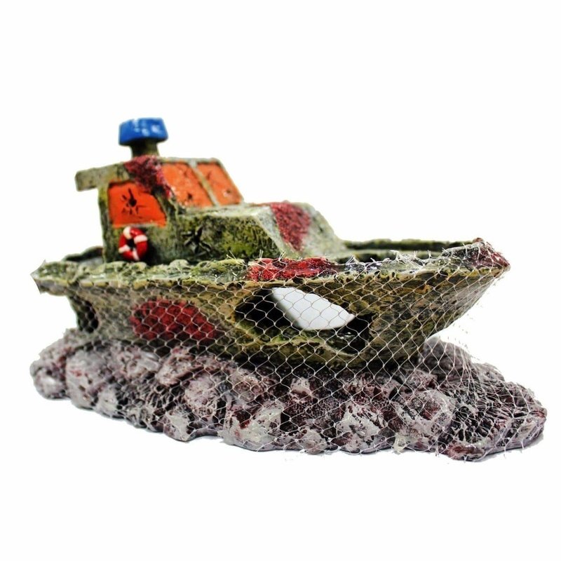 Aquatopia Hermit Crab Shipwreck Habitat with Climbing Net - Perfect Decor for Hermit Crab Tanks & Reptile Enclosures