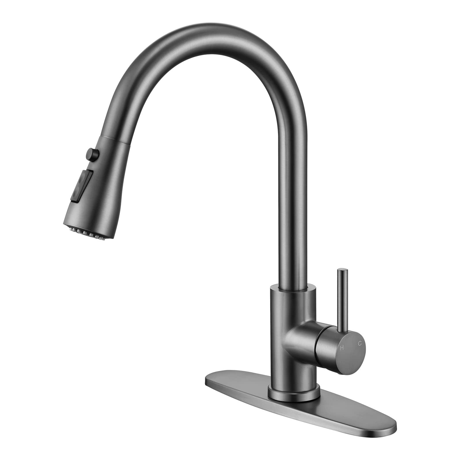 Brushed Nickel Kitchen Faucet with Pull-Down Sprayer - Sleek, Classic Design for Effortless Cleaning, Matte Gray Finish, Perfect for Modern and Traditional Kitchens