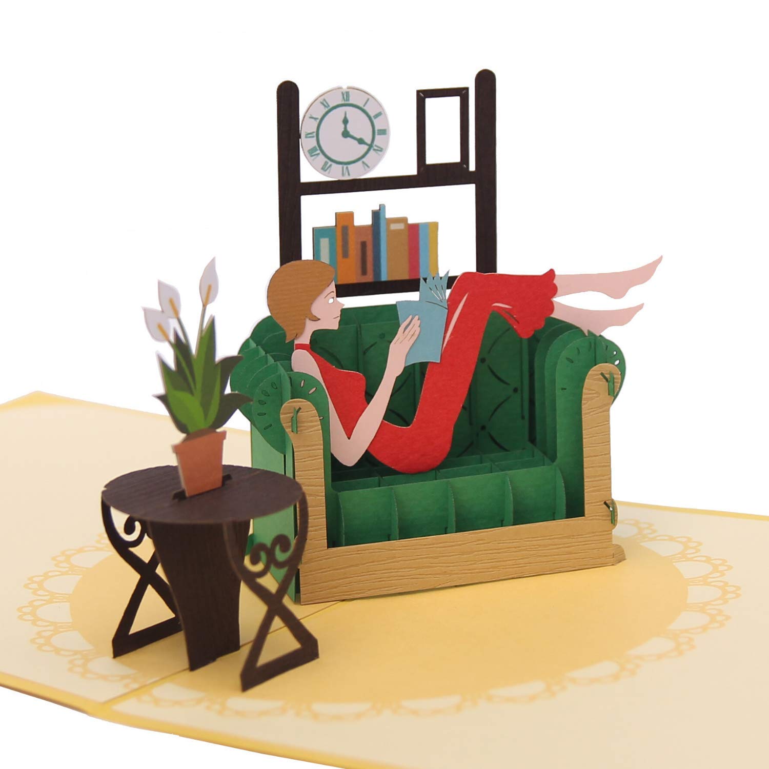 3D Lovely Girl Reading Pop Up Card - Mother's Day, Valentine's Day & Thinking of You Greeting Card | Meditation Gift for Women, Mom & Wife | 6''x6'' Handmade Paper Card for Relaxation & Mindfulness Moments