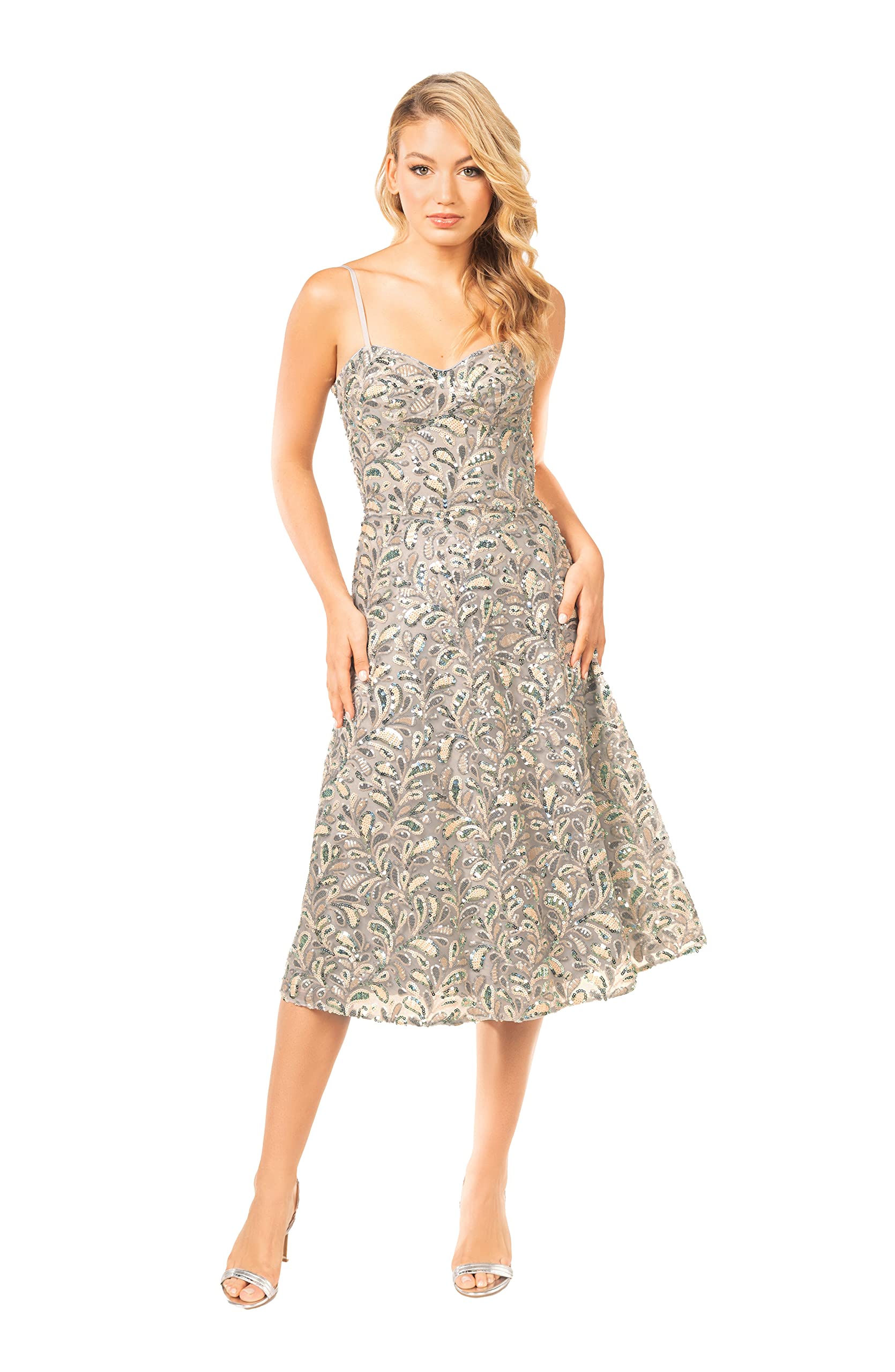 Dress the Population Women's Carlita Fit and Flare Midi Dress - Elegant Party, Wedding & Cocktail Attire for Special Occasions
