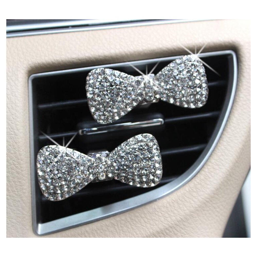 2 Pcs Crystal Bowknot Car Perfume Clips - Elegant Car Air Freshener & Aromatherapy Diffuser for Vehicles, Home, Office | Perfect Gift for Car Lovers & Aromatherapy Enthusiasts
