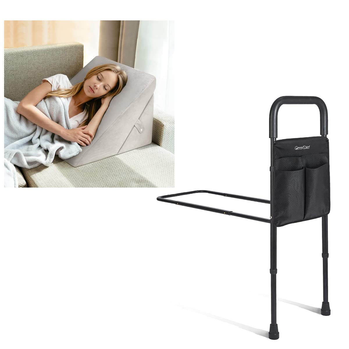 **Adjustable Bed Assist Rail for Elderly & Seniors - Memory Foam Bed Wedge Pillow - Safe Support for Sleeping, Sitting, and Recovery at Home**