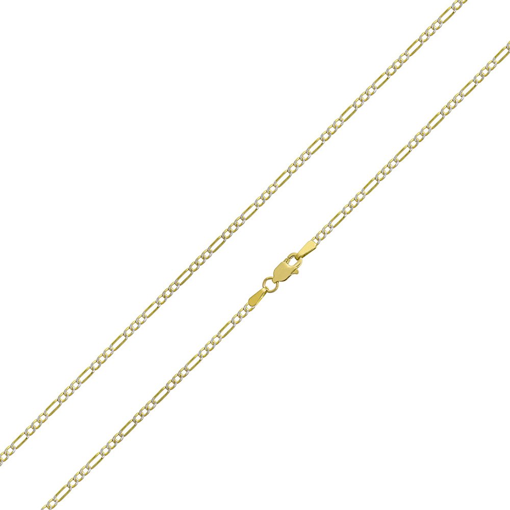 14K Yellow Gold White Pave Figaro Hollow Chain Necklace for Women - Elegant Layering Necklace for Daily Wear, Party & Special Occasions