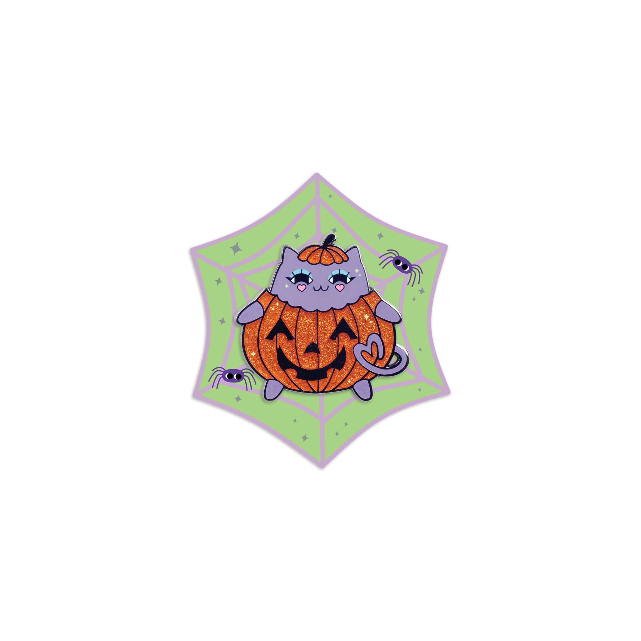 Cute Kawaii Pumpkin Kitty Enamel Pin - Halloween Jewelry for Backpacks, Jackets & Accessories Collection
