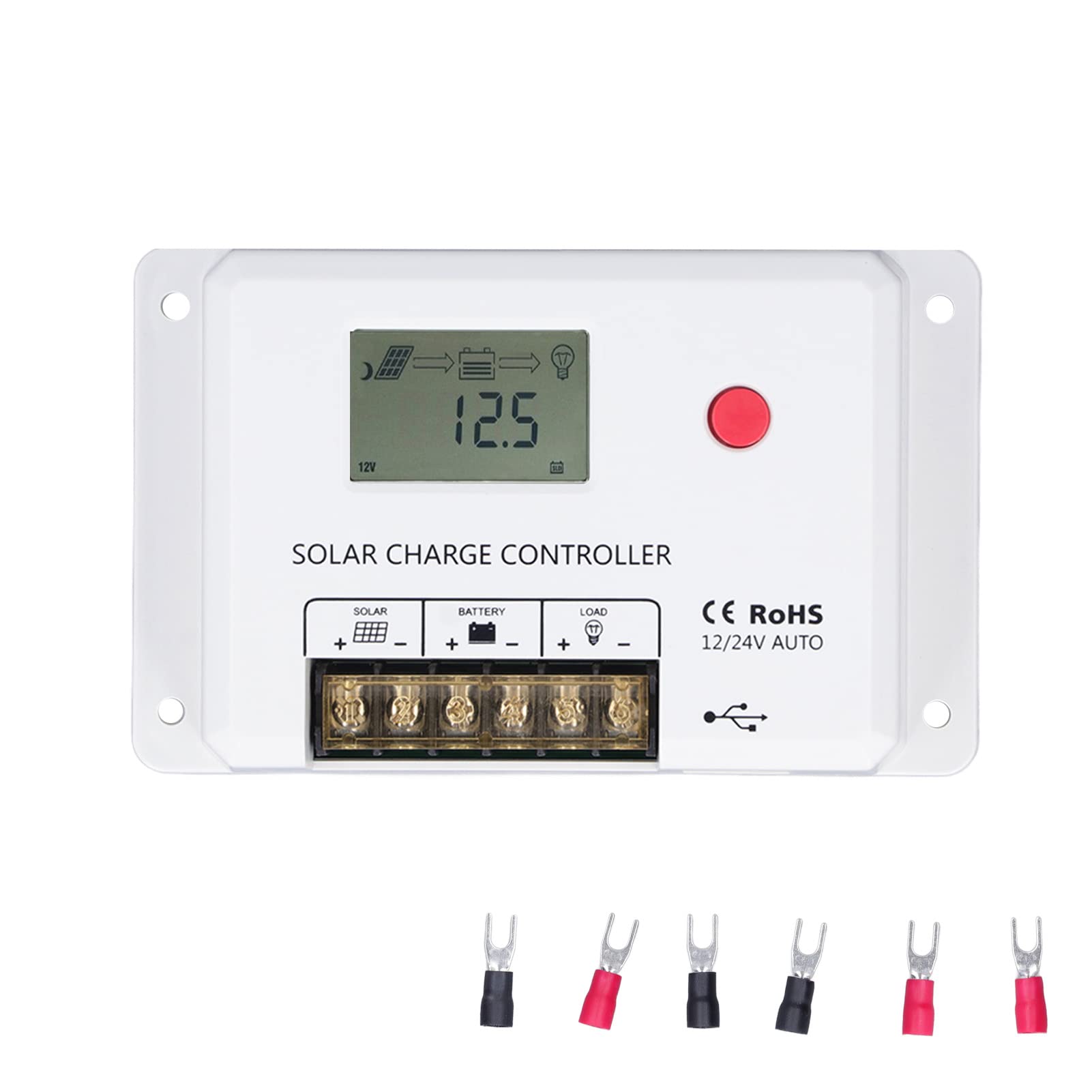 Aramox 30A PWM Solar Charge Controller - Solar Battery Regulator for RV, Boat, Off-Grid Power - Waterproof & Durable Solar Panel Controller for 12V/24V Systems (White & Black) - Perfect for Camping, Marine & Home Solar Energy Storage
