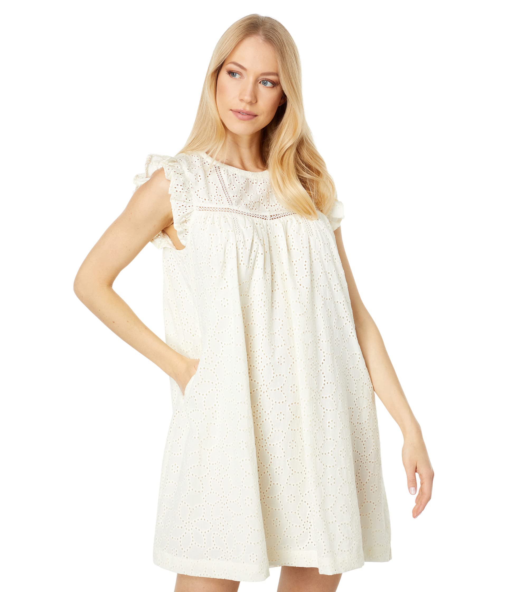 Madewell Eyelet Ruffle-Sleeve Mini Dress for Women - Floral Summer Dress with Lace Trim - Perfect for Beach Vacations, Date Nights & Outdoor Parties