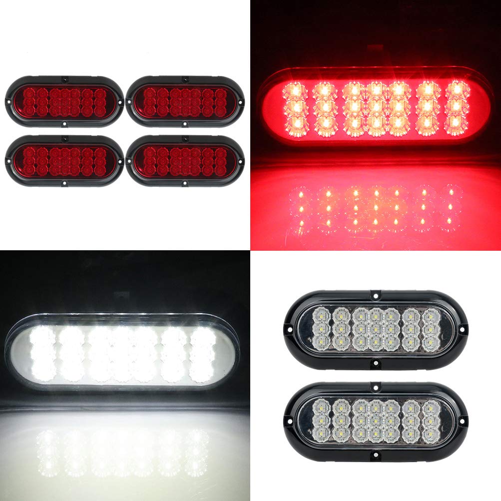 SCITOO Universal LED Side Marker Lights for Boats, Trucks, Trailers & Pickups - 2 White & 4 Red 21-LED Stop/Turn Signal Tail Lights (12V) - Perfect for Night Driving Safety & Vehicle Visibility