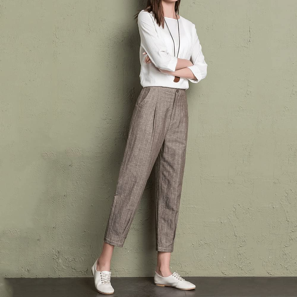 Women's Summer Harem Pants - Lightweight Striped Cotton Linen Blend Boho Trousers for Yoga, Beach & Casual Wear (Size: 2XL, Color: A)
