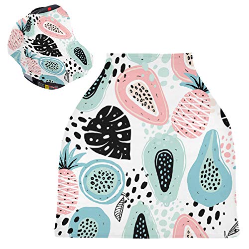 Stretchy Baby Car Seat Canopy - Breathable Seamless Fruit Pattern Infant Stroller Cover | Multi-Use Car Seat Scarf & Nursing Cover for Breastfeeding | Perfect for Outings, Shopping & Travel