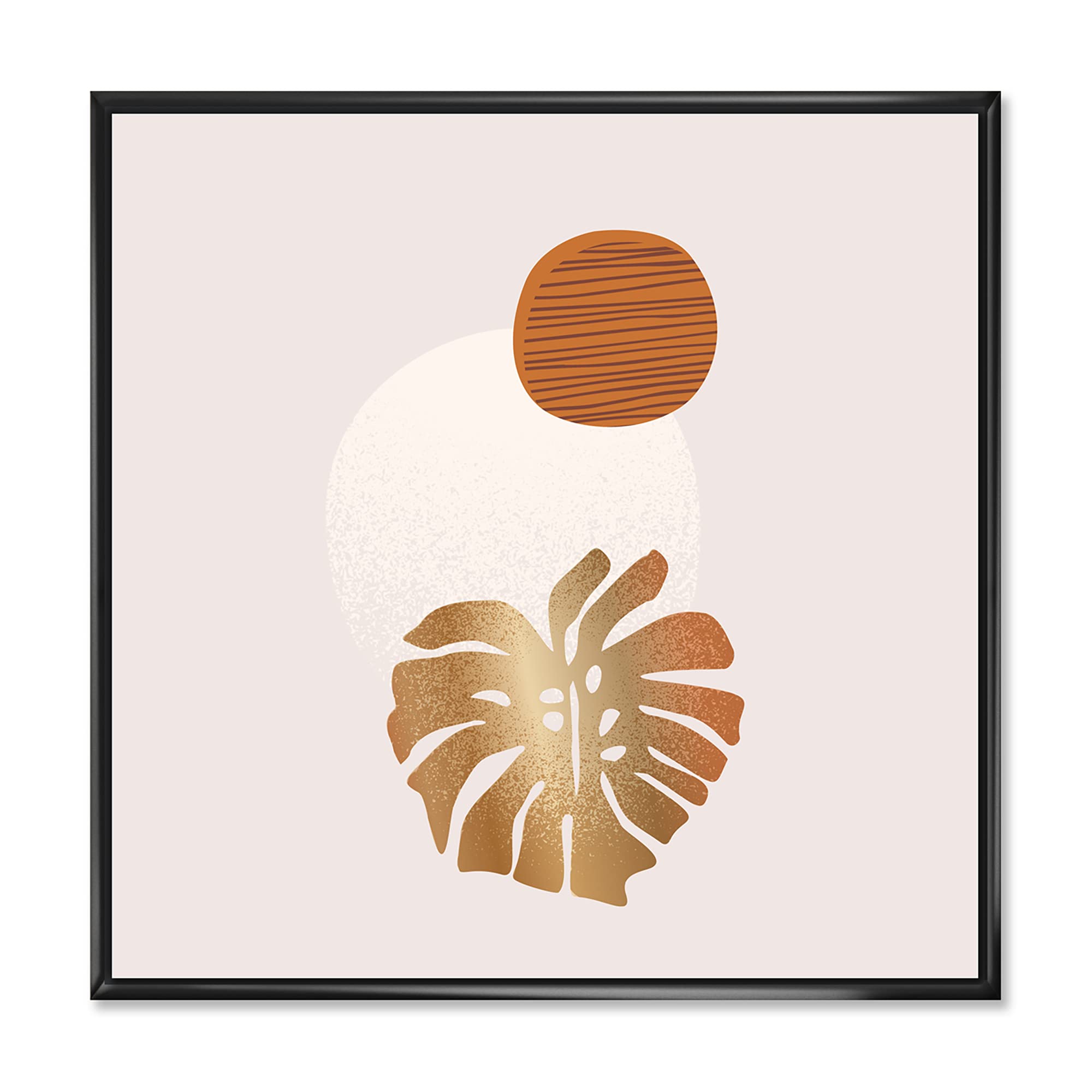 DesignQ Tropical Palm Leaf & Abstract Geometry Shapes II - Modern Framed Canvas Wall Art Print for Living Room, Bedroom & Office Decor