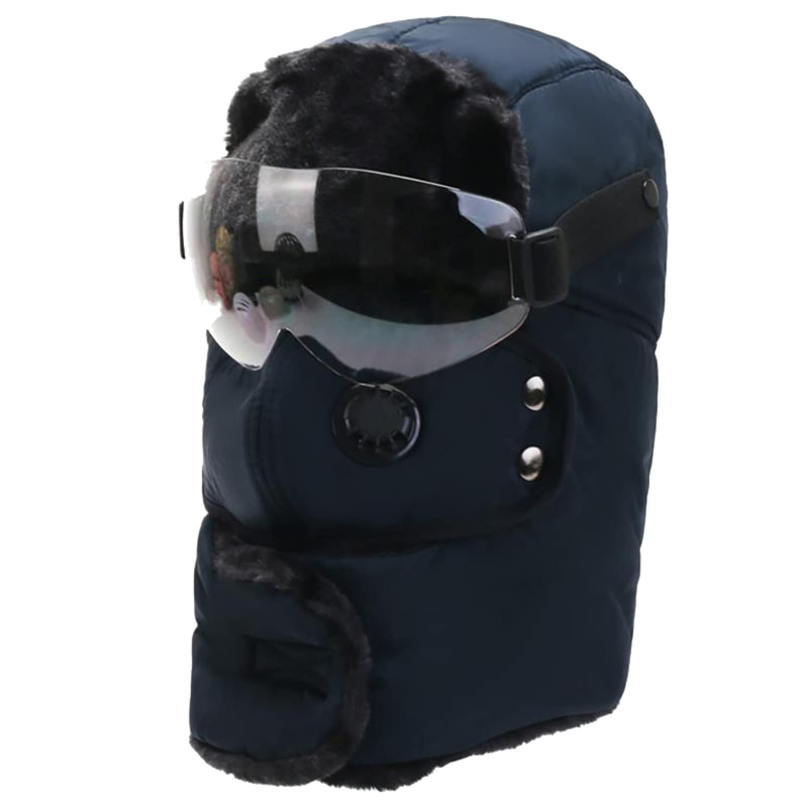 PTONUIC Unisex Winter Trapper Hat - Faux Fur Ear Flap Snow Hat with Face Mask & Goggles - Warm Bomber Style Cap for Skiing, Snowboarding & Outdoor Activities