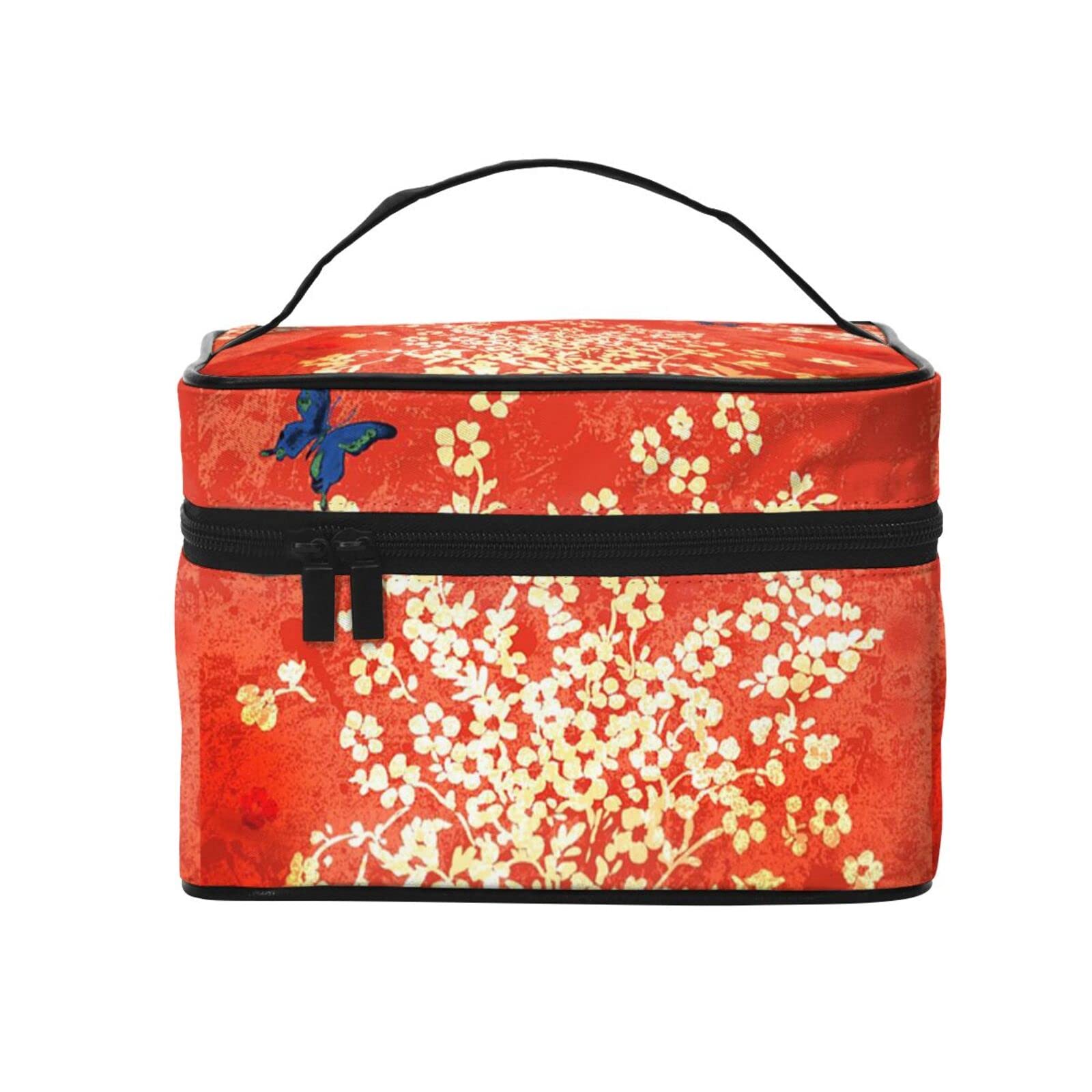 Travel Makeup Bag Large Toiletry Organizer with Brushes - Butterfly Floral Design for Vacation & Gym