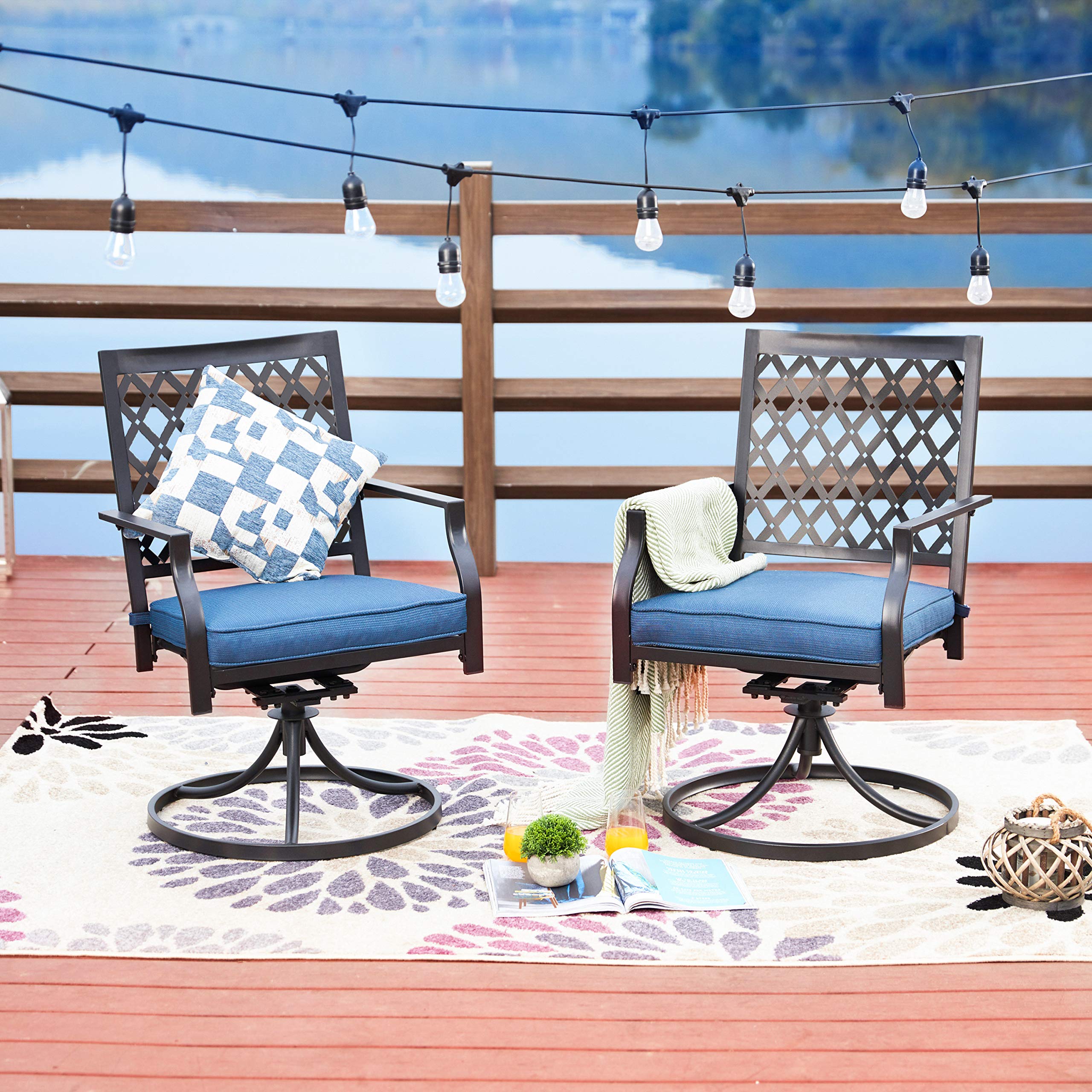 LOKATSE HOME 2-Piece Patio Swivel Rocker Chair Set with Cushions - Durable Metal Outdoor Dining Chairs for Garden, Poolside & Backyard Relaxation