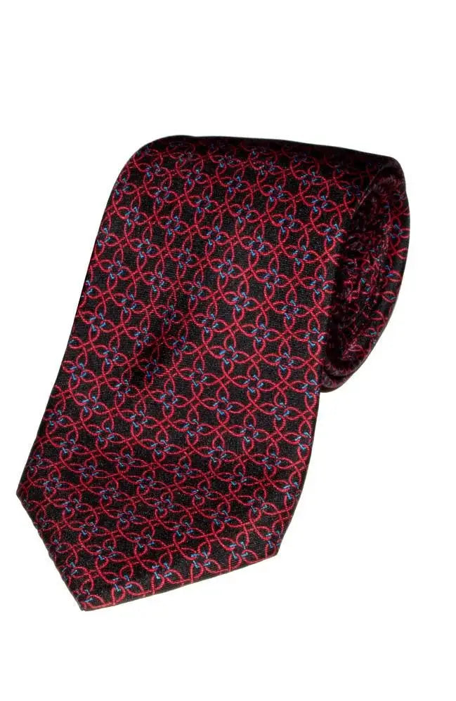 Luxury L A Smith Black and Red Spiral Print Silk Necktie for Men - Elegant Business, Wedding & Formal Occasion Accessories