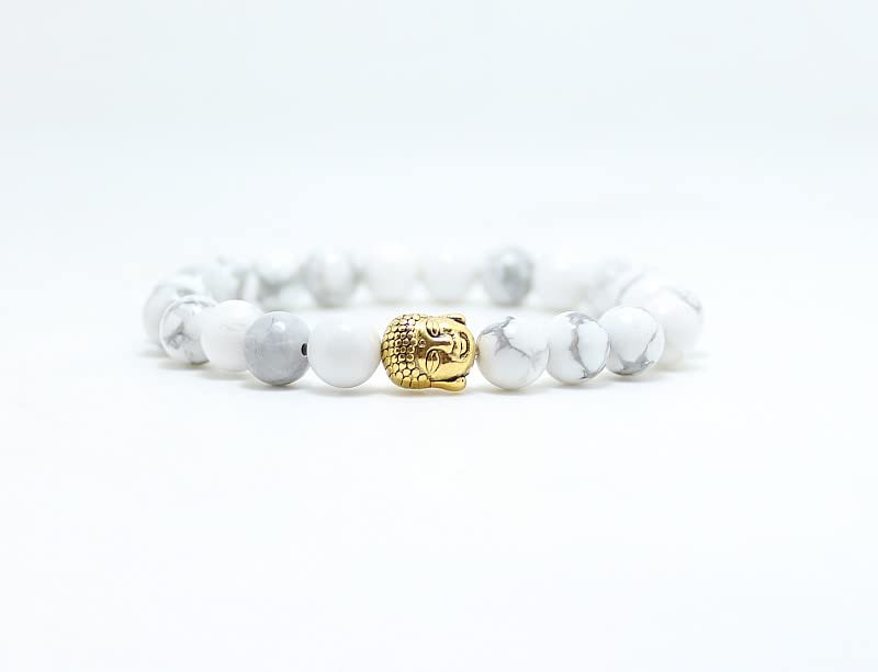 HONGTH - 8mm Natural Stone Beaded Bracelet for Women & Men, Alloy Buddha Charm Bead Pendant, Unisex Friendship Gift Bracelet (Color 4) - Perfect for Meditation, Yoga, Spiritual Healing & Daily Wear
