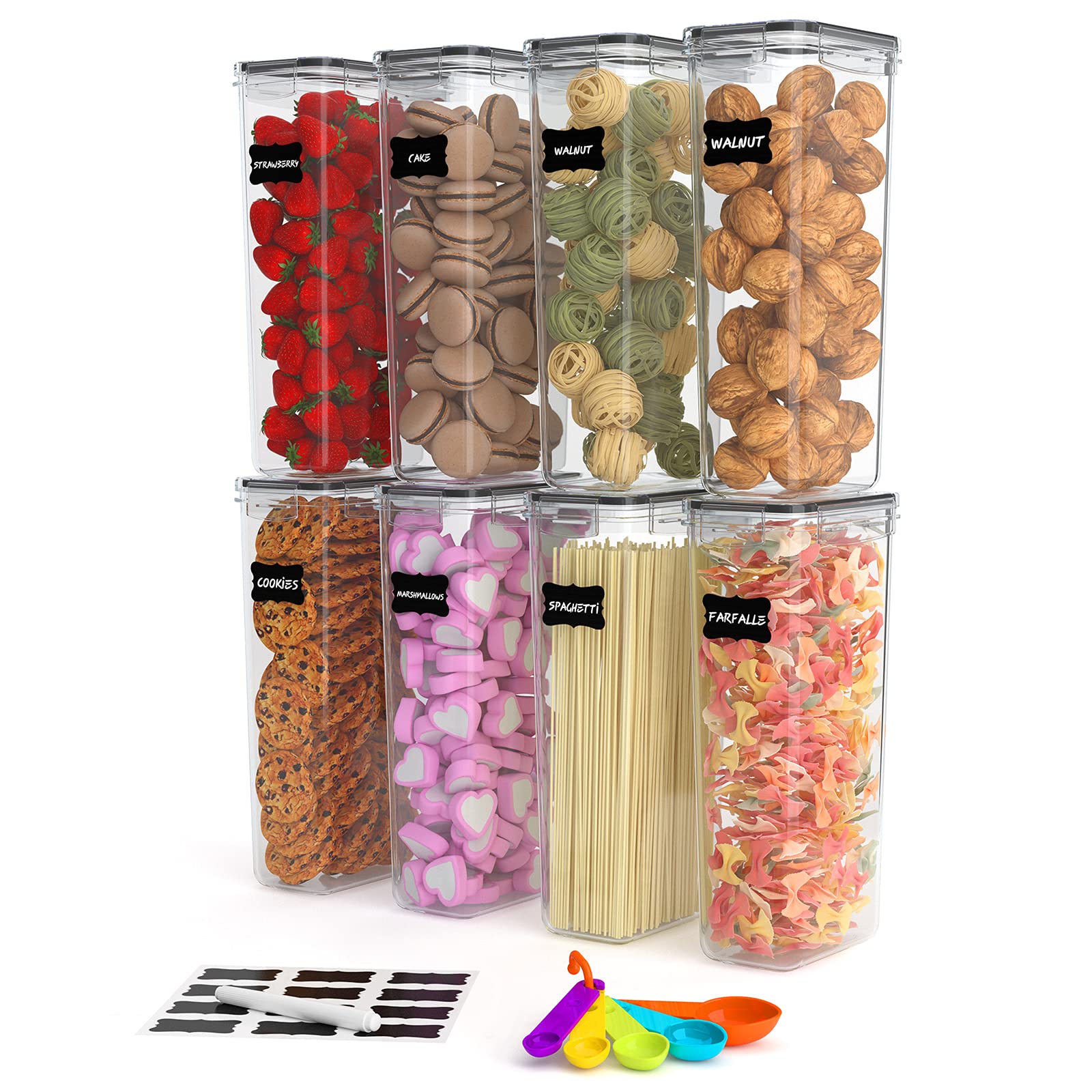 Airtight Tall Food Storage Container Set - 8 Pack 2.8L Spaghetti & Pasta Organizers with Durable Lids | Perfect for Pantry Organization, Kitchen Storage & Meal Prep | BPA-Free Plastic Canisters for Dry Food, Cereal & Baking Ingredients
