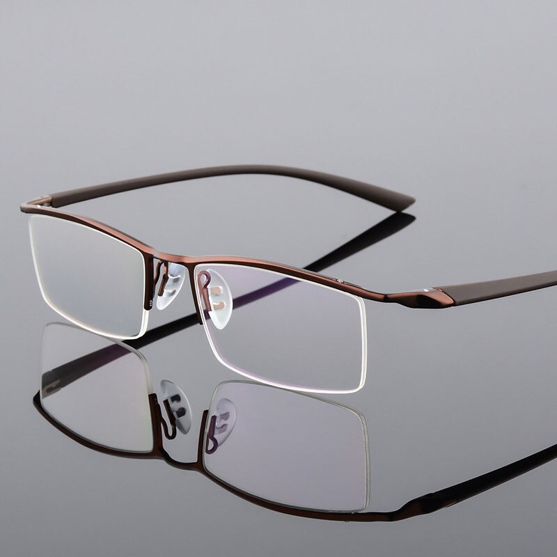 Bclear Men's Browline Semi-Rimless Eyeglasses - Lightweight Alloy Frame (Model 8190) | Classic Retro Style for Work, Reading & Daily Wear