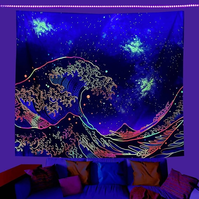 Neon Waves Official Glow Tapestry UV Blacklight Art Decor - Psychedelic Room Decor for Bedroom, Dorm & Party