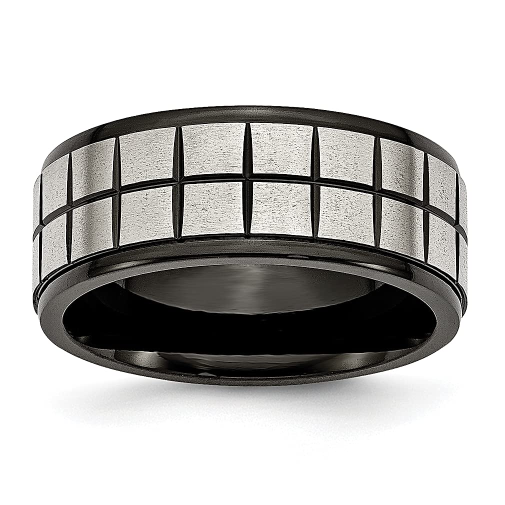 ICE CARATS 9mm Black Stainless Steel Wedding Band Ring for Women - Elegant Fashion Jewelry Gift for Her - Perfect for Anniversaries, Engagements & Special Occasions