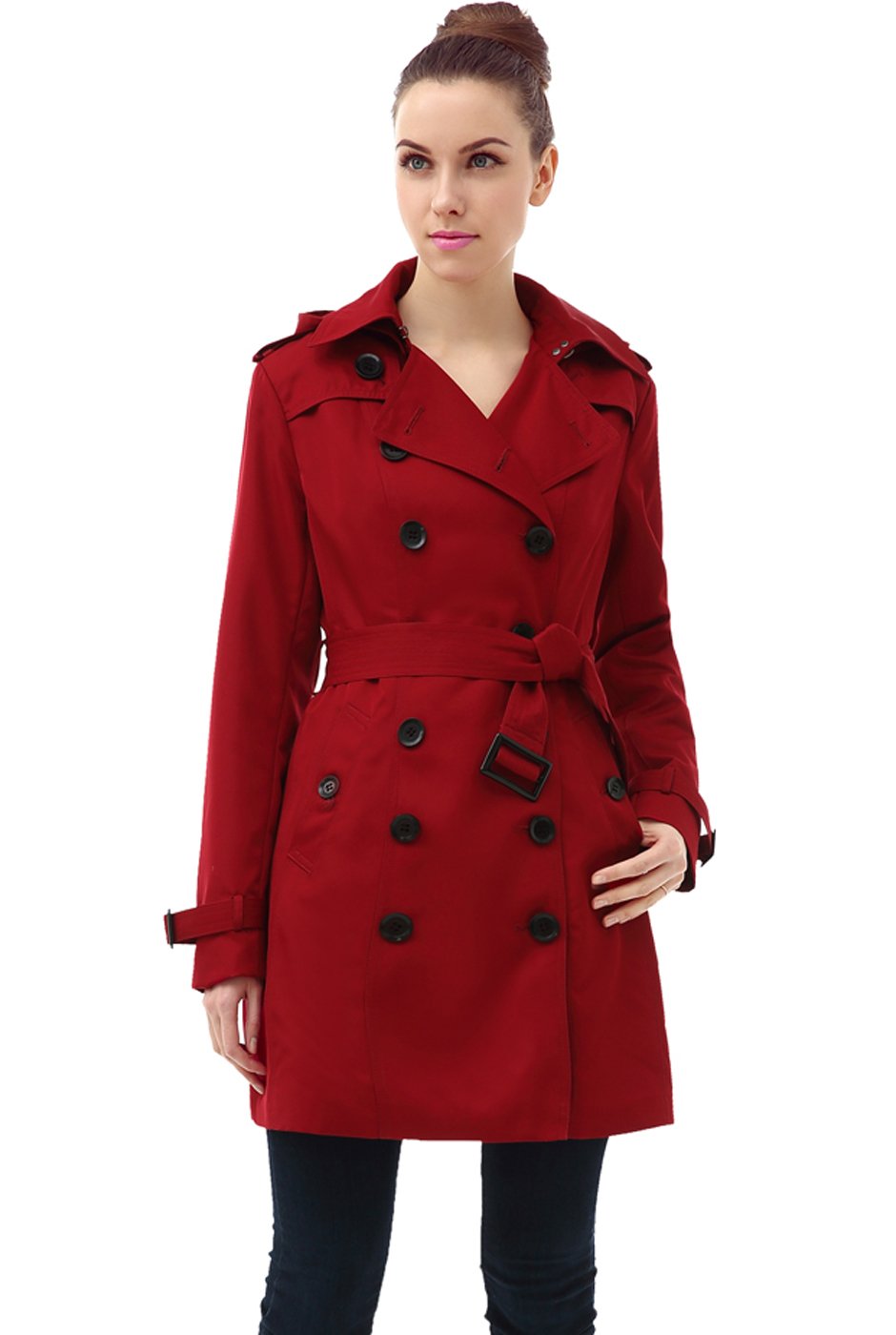 BGSD Women's Leah Waterproof Hooded Mid-Length Trench Coat | Lightweight Raincoat for Outdoor Activities & Commuting | Fashionable Water-Resistant Jacket for Spring & Fall