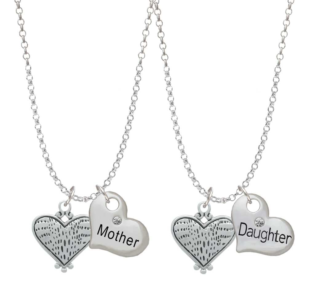 Delight Jewelry Sterling Silver Plated Alligator Print Heart Necklace Set - Mother & Daughter Matching Pendant (19