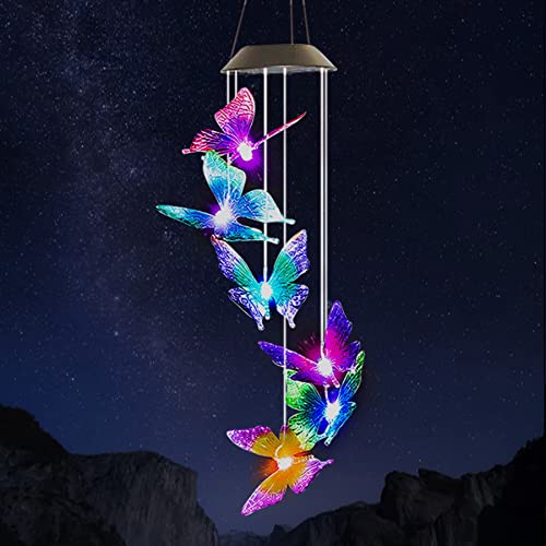 Solar Butterfly Wind Chimes - Outdoor Garden Decor for Mother's Day, Birthday, Valentine's Day | Unique Gifts for Mom, Grandma & Women | Perfect for Patio, Yard & Home Decoration