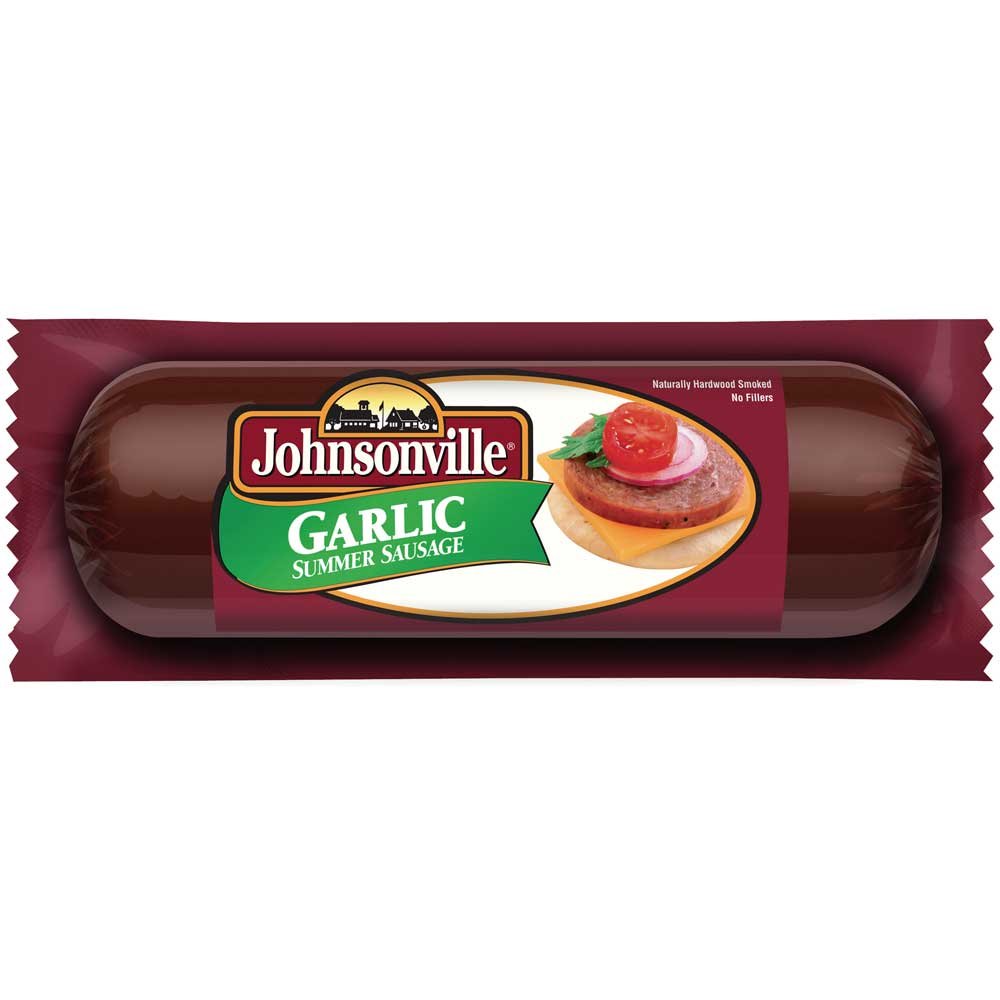 Johnsonville Garlic Summer Sausage 12oz (Pack of 12) - Premium Cured Meat Snack for Picnics, Camping & Charcuterie Boards