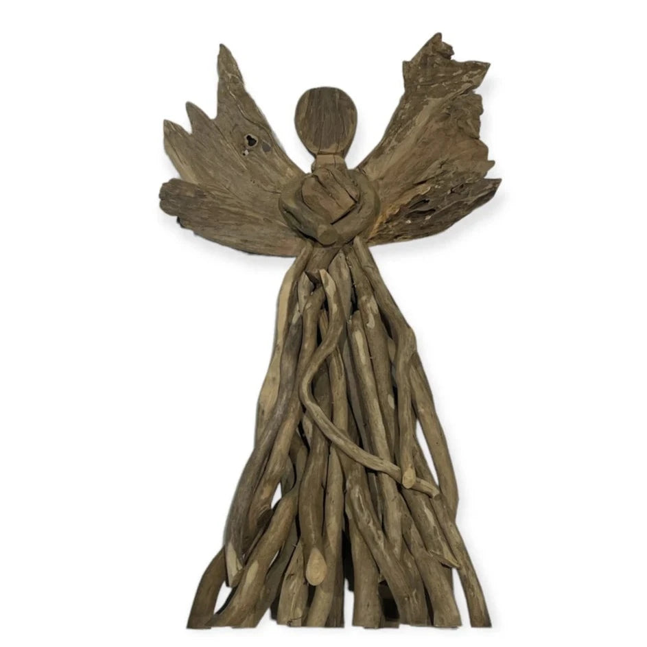 Natural Curly Driftwood Angel Ornament - Handcrafted Home Decor for Wall, Shelf & Tabletop - Perfect for Boho, Coastal & Farmhouse Style Interiors