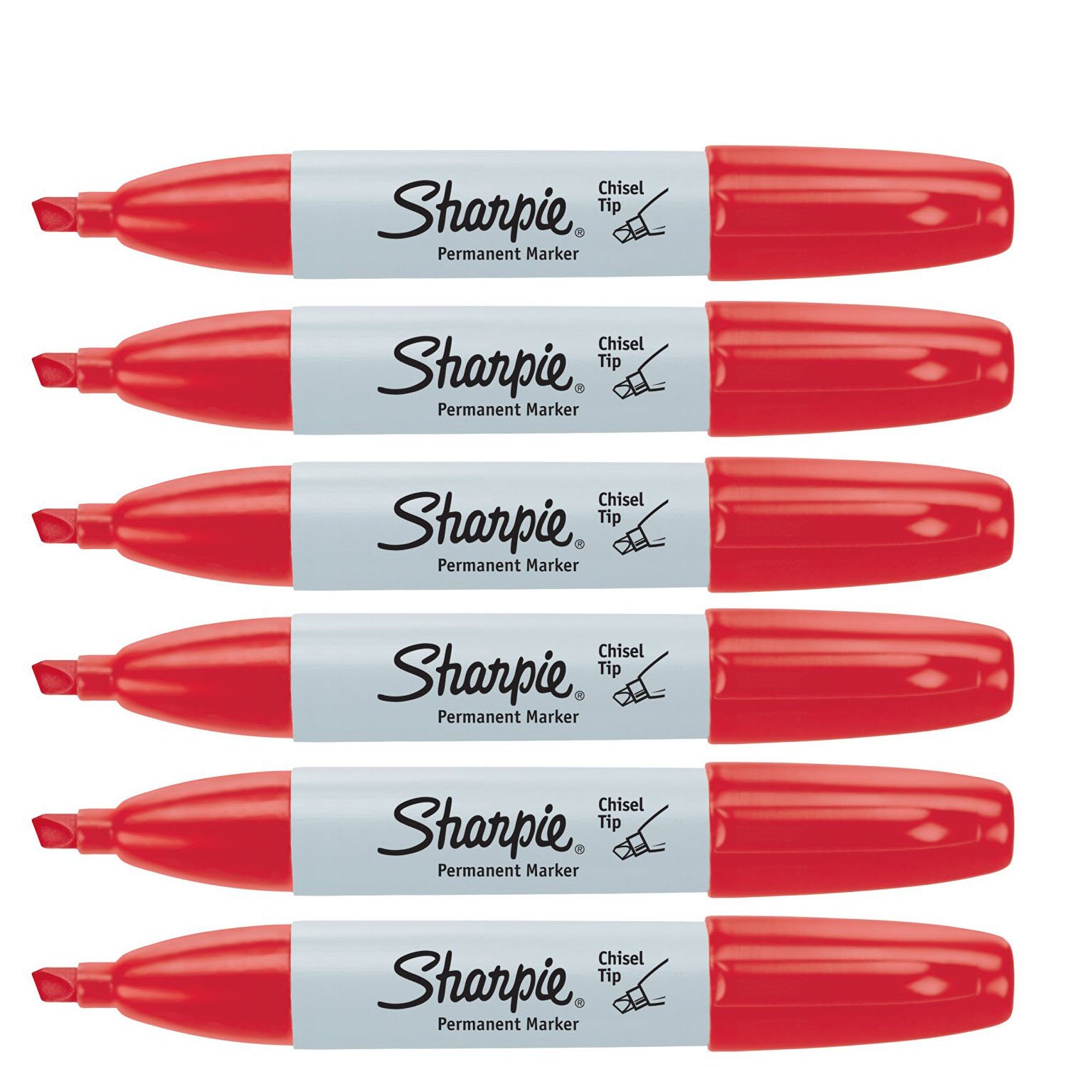 Sharpie 38283 Chisel Tip Permanent Markers - 6 Pack, Red | Bold & Vibrant Writing for Office, School & Art Projects | Durable Ink for Paper, Plastic & Metal Surfaces