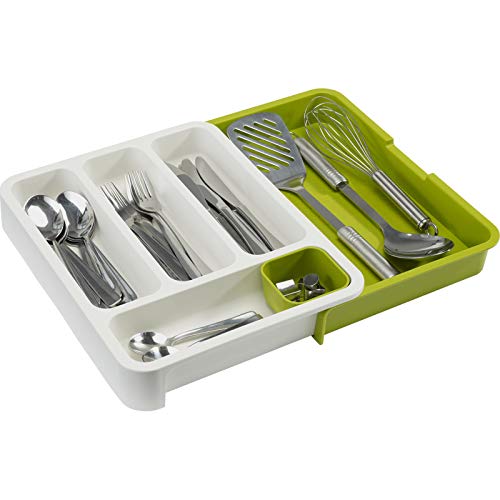MN1 Non-Slip Plastic Kitchen Drawer Organizer - White Cutlery Tray & Utensil Divider for Flatware Storage, Perfect for Home Kitchen Organization
